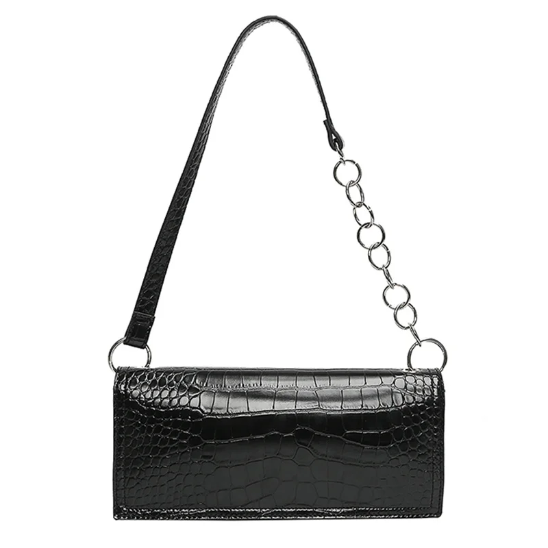 

Retro Woman Underarm Bag Vintage PU Crocodile Pattern Black Shoulder Bags Fashion Small Tote Bag Female Handbag Ladies Hand Bags