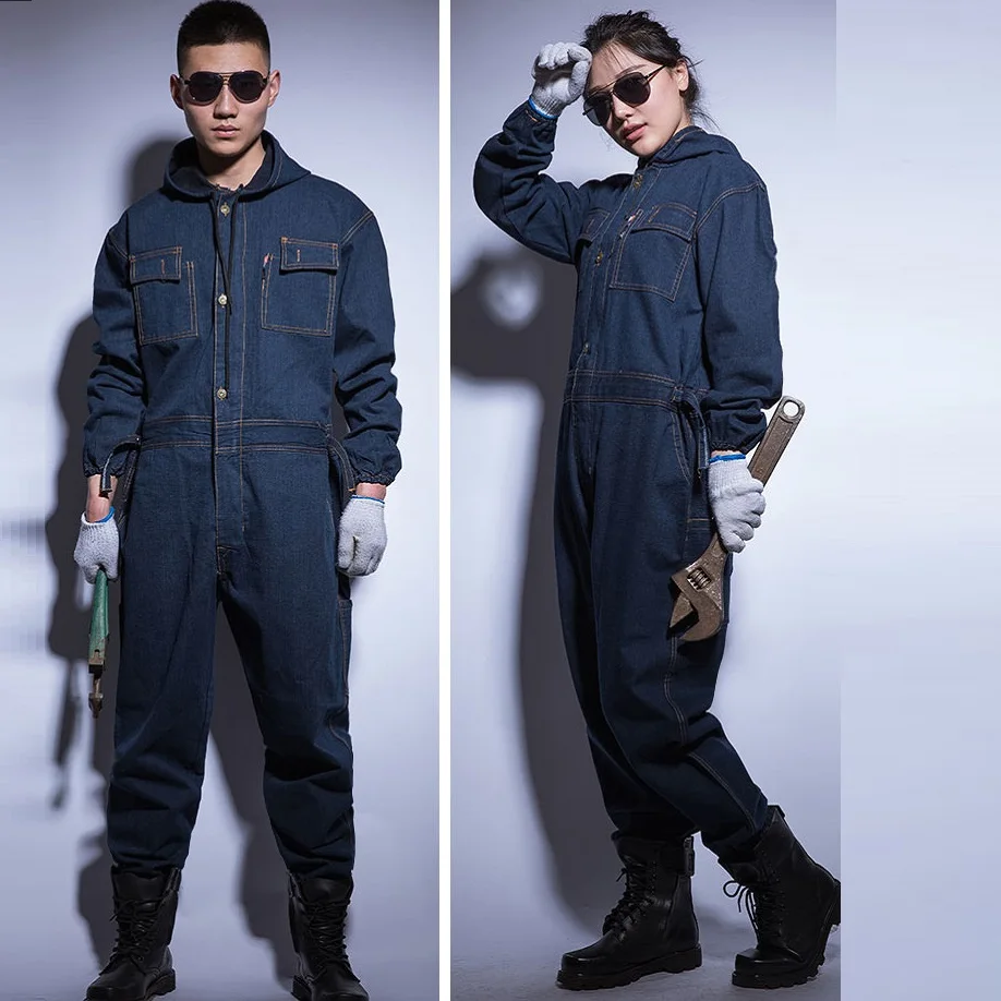 Jumpsuit Denim Cotton Thickening Suits Winter Men and Women Welding Overalls Auto Repair Coverallls Welder Suit Oficina Mecanica