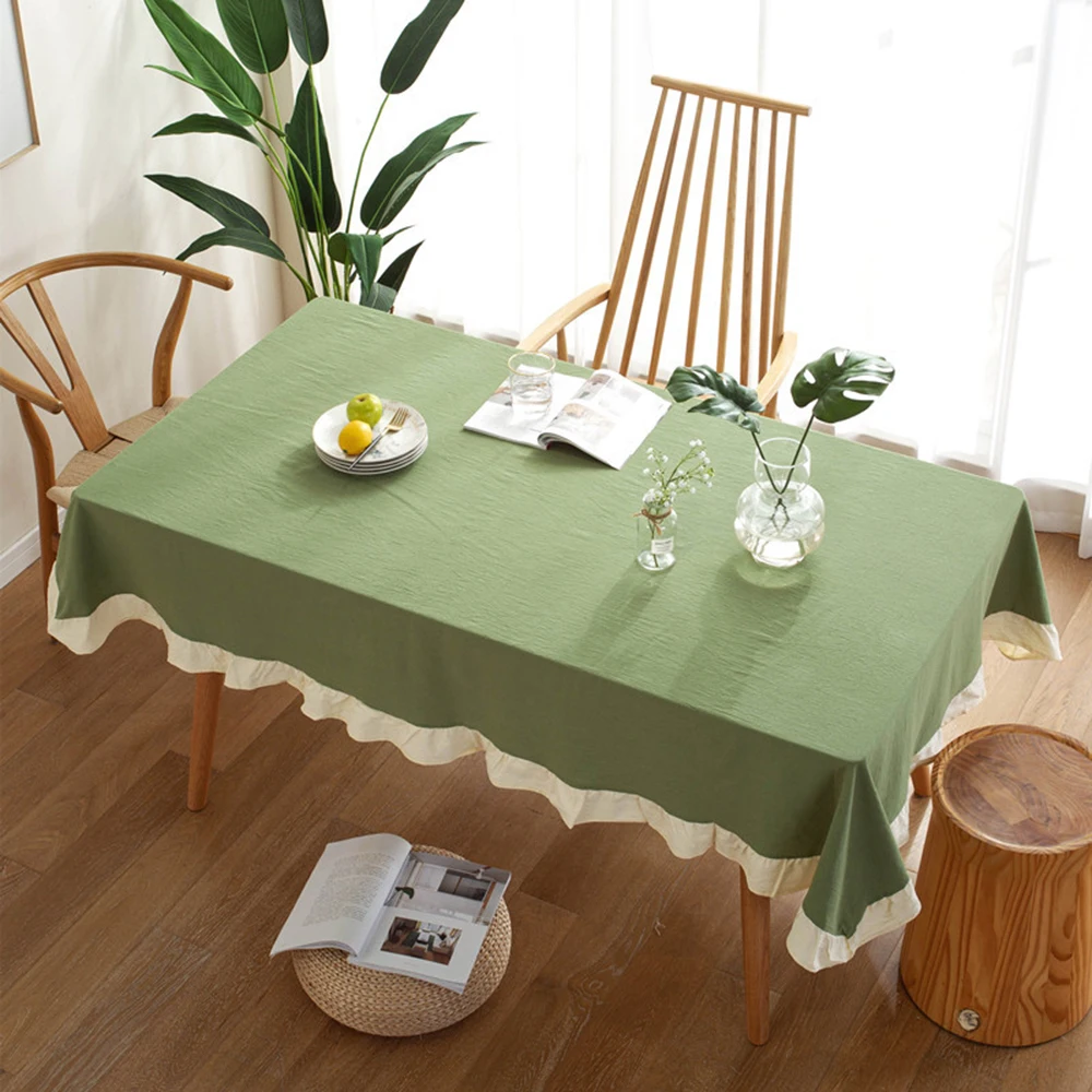 

Home Decorative Modern Simple Solid Color Tablecloth Cotton Linen Washed Cotton Hit Color Ruffled Coffee Table Cloth Rectangular