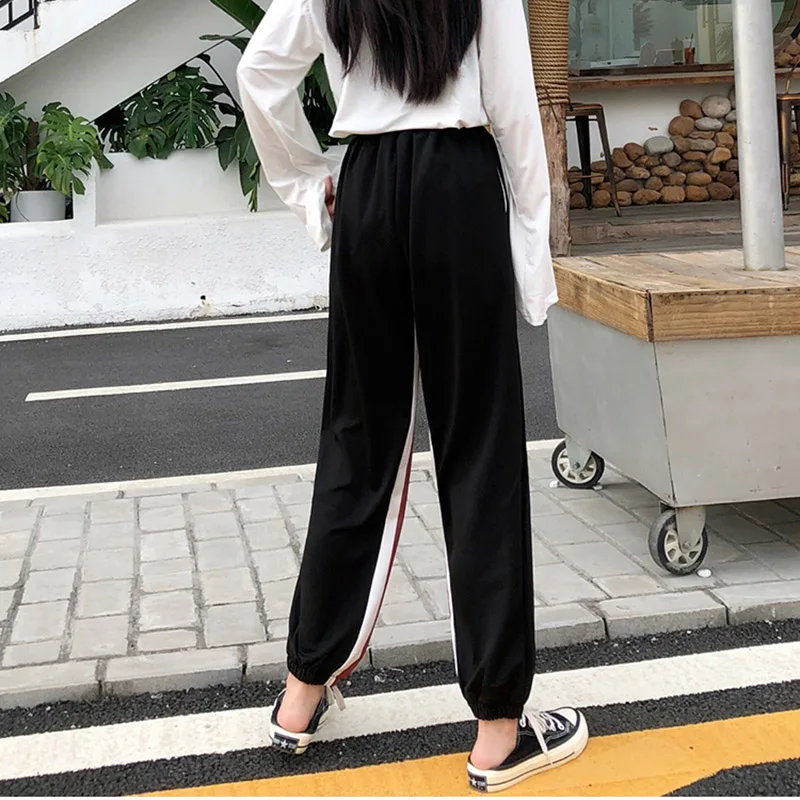 

Pants Women BF Long Stripe Letter Harajuku Loose 2XL Hip-Hop Drawstring Korean Style All-match Casual Womens Trousers Chic Daily