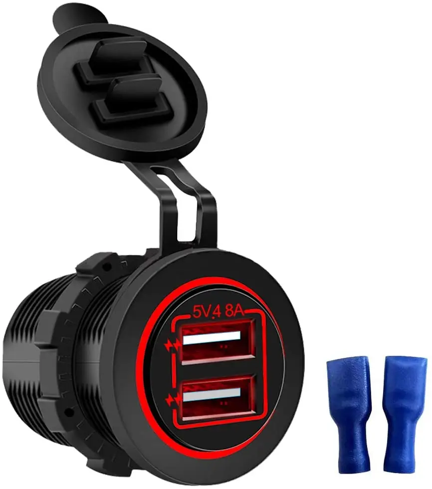 

Dual USB Charger Socket 4.8A 12V/24V LED for Car Boat Marine Motorcycle ATV RV( Red) AOC4043R-Z