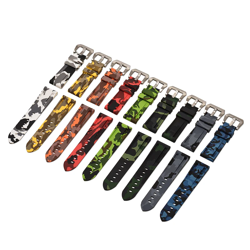 

20/22/24 mm Silicone Rubber Strap Fashion Camouflage Sport Watch Band Adjustable For Panerai Watch Replacement Strap Band