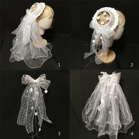 women girls head clips church cap lolita bowknot crystal curling tulle bridal cosplay head accessories daily accessories
