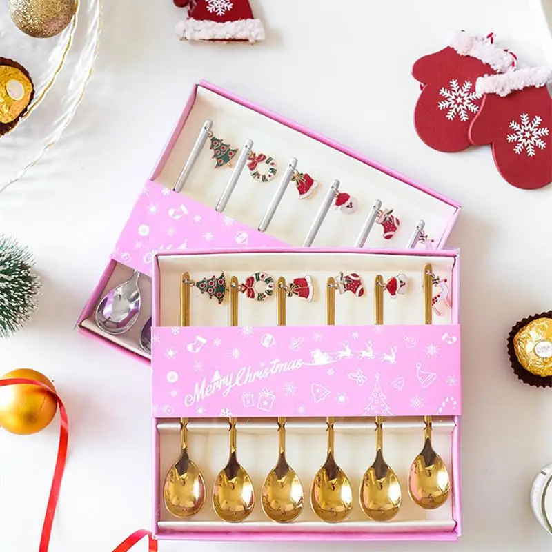 

Christmas Ornaments Coffee Spoon Stainless Spoon Christmas Gift Box Set Christmas Decorations For Home Christmas Gift Navidad