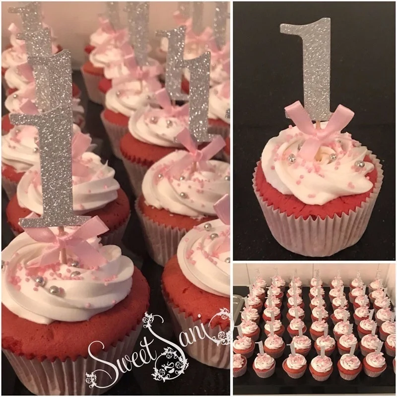 Со сверкающими золотистыми один бант для капкейка 1st торт ко дню рождения