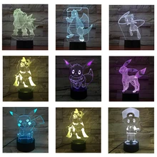 Pokemon Pikachu Lucario Mew LOGO 3D Illusion Desktop Lamp Coffee Table Decor LED Sensor Lights Atmosphere Bedside Night Lamps