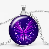 3 color fashion charm colorful color butterfly time glass gem necklace birthday gift pendant necklace pendant sweater chain