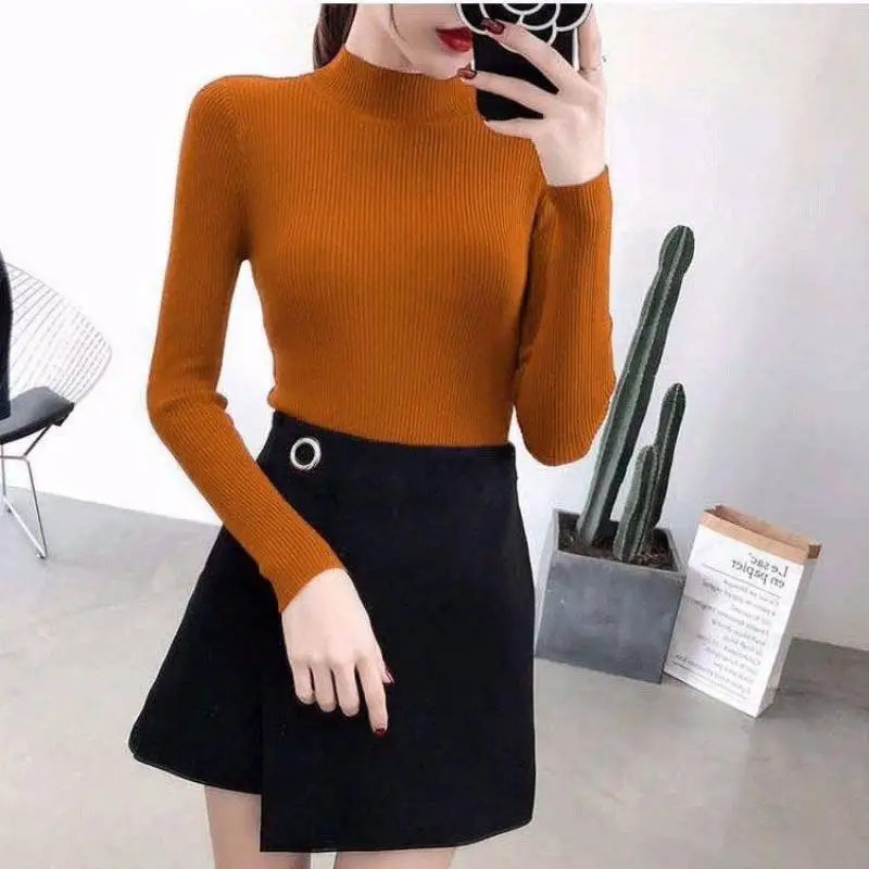 Модный осенне зимний пуловер с длинными рукавами свитер трикотажный топ