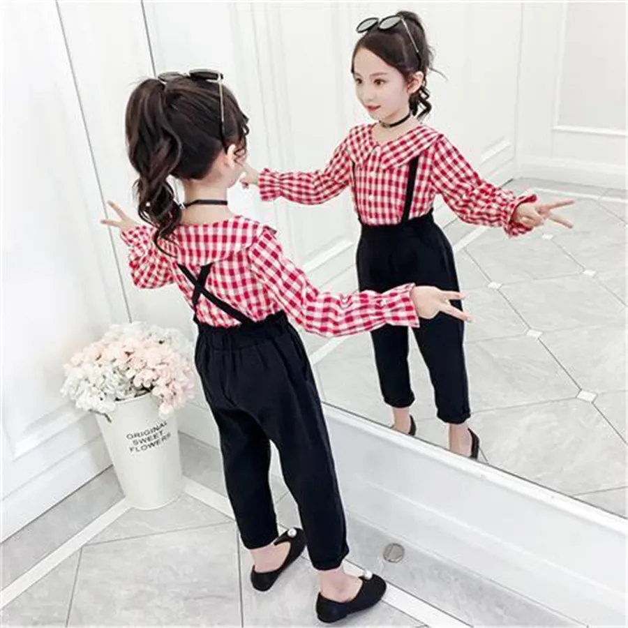 Комплект из 2 предметов футболка в клетку и комбинезон для девочек 6 8 12 лет |