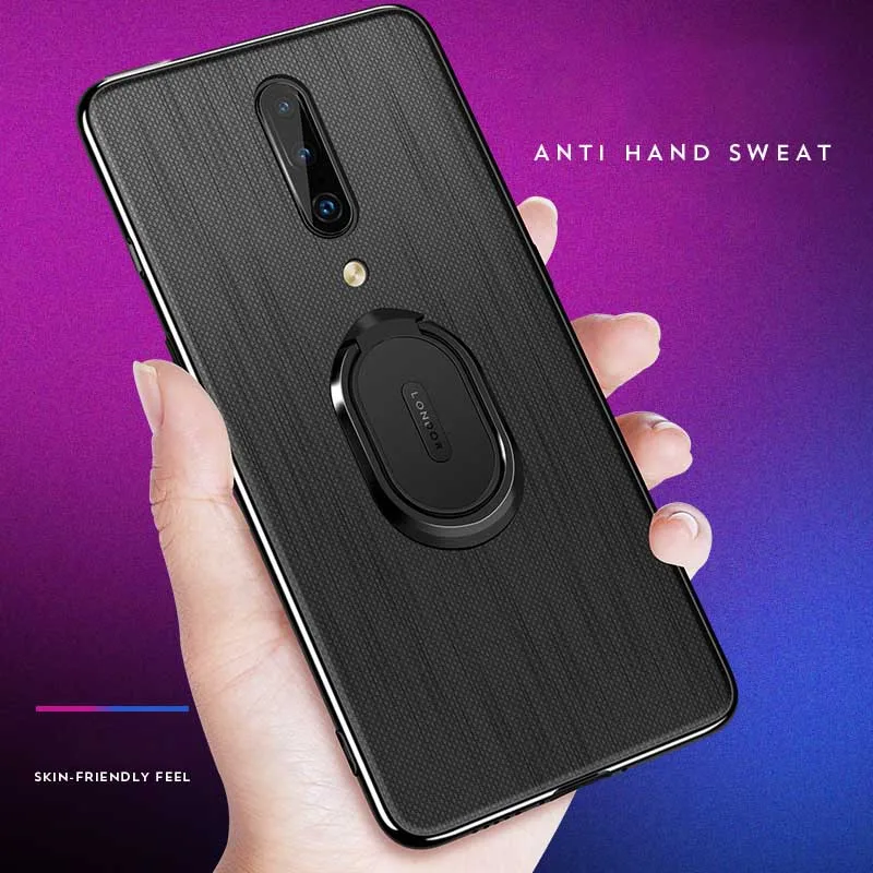 New Arrival for OnePlus 7 Pro Cases Anti-fingerprint Anti-sweat Finger Ring Holder PU Leather Magnetic Cover |