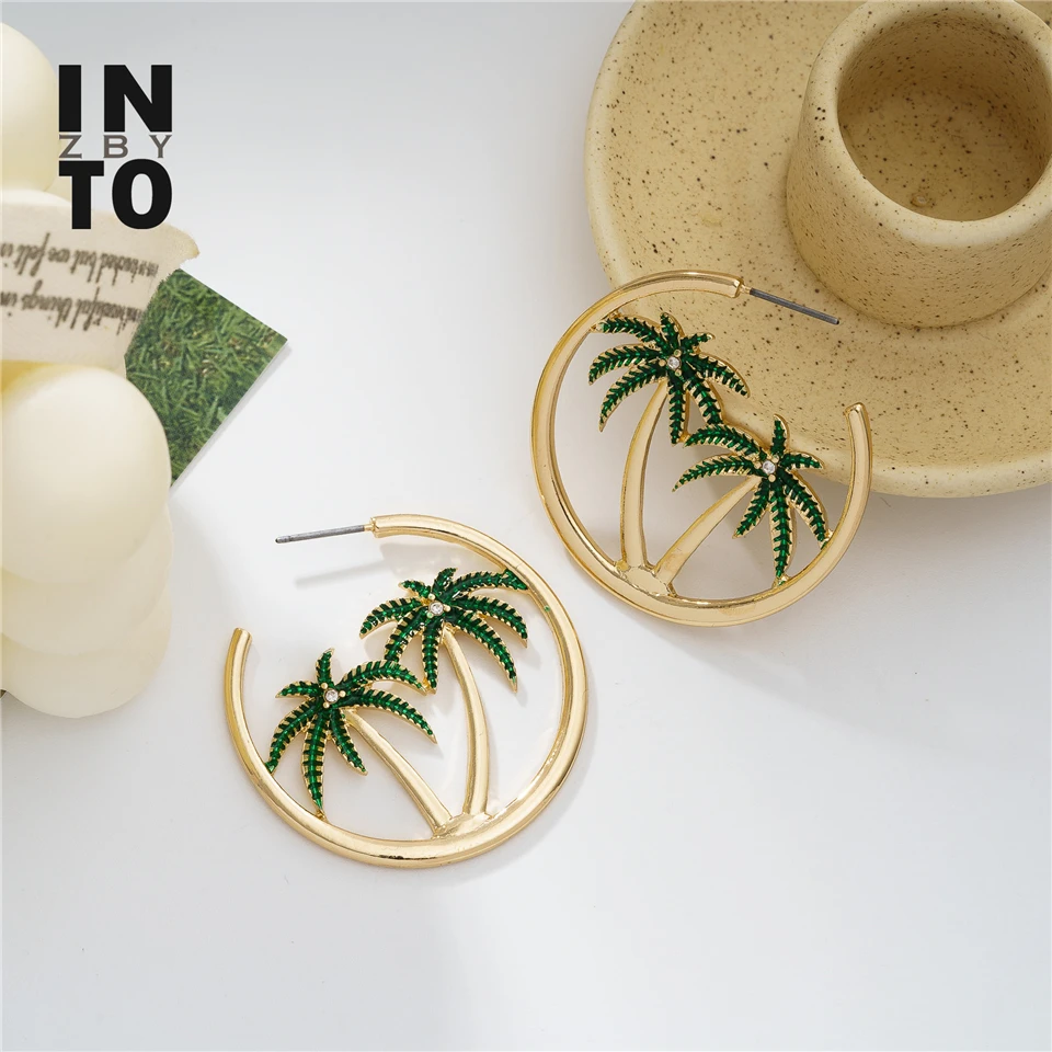 Летние серьги в стиле бохо Into zby пляжные виде кокосовой пальмы для женщин круглые