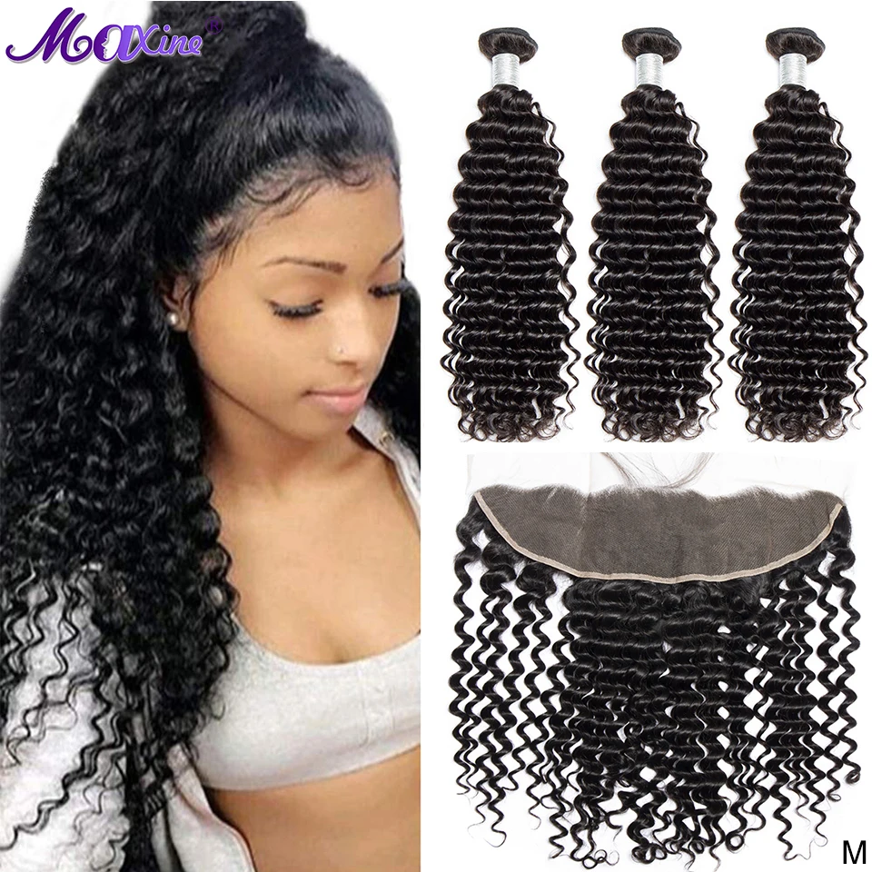 Глубокие кудрявые пучки с фронтальной 13x4 кружевной фронтальный пучок пучками