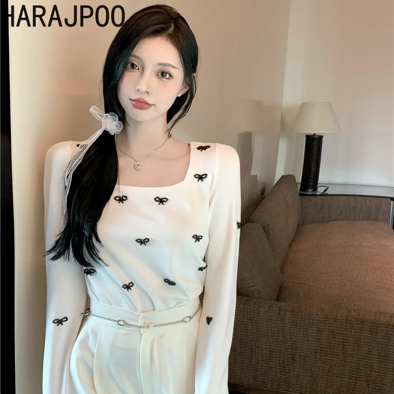 Женский вязаный свитер с бантом квадратным вырезом | Женская одежда