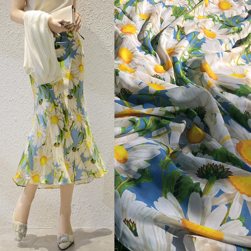 

Шифоновая ткань из полиэстера с принтом хризантемы, ширина 145 см, крепдешин, одежда, платье-рубашка, ткань на заказ