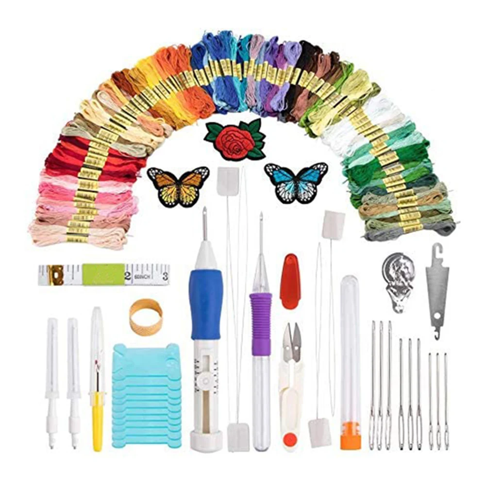 

Punch Needle Embroidery Set Craft Tools Set With 100 Colors Threads For DIY Sewing And Cross Stitch Project New