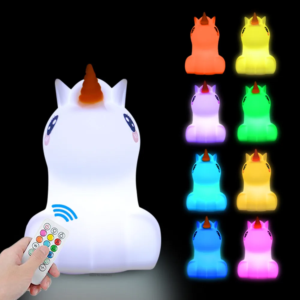 

Unicorn LED Night Light Touch Sensor Remote Control 9 Colors Dimmable Timer Rechargeable Silicone Lamp for Children Baby Gift