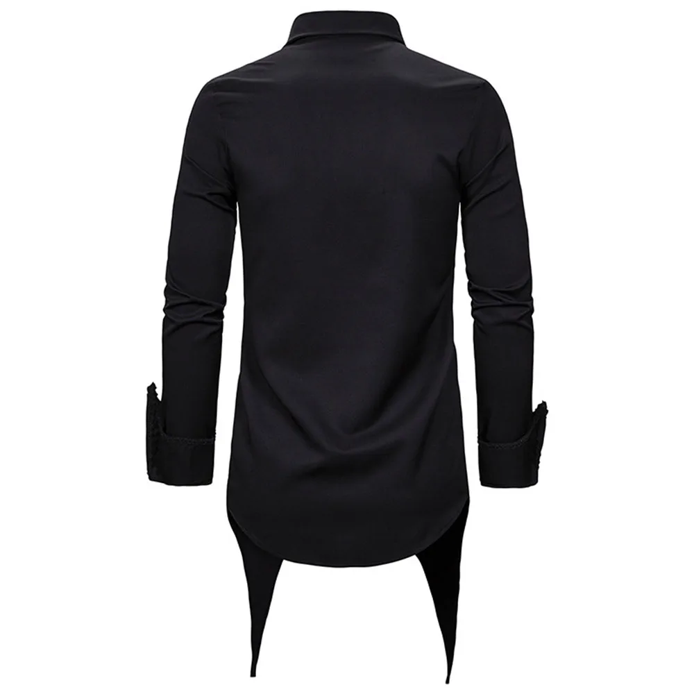 

Gothic Slim Shirt Men Asymmetrical Smart Casual Formal Shirt Blouses Long Sleeve Punk Pure Colors Fit Business Shirts Tops Tee
