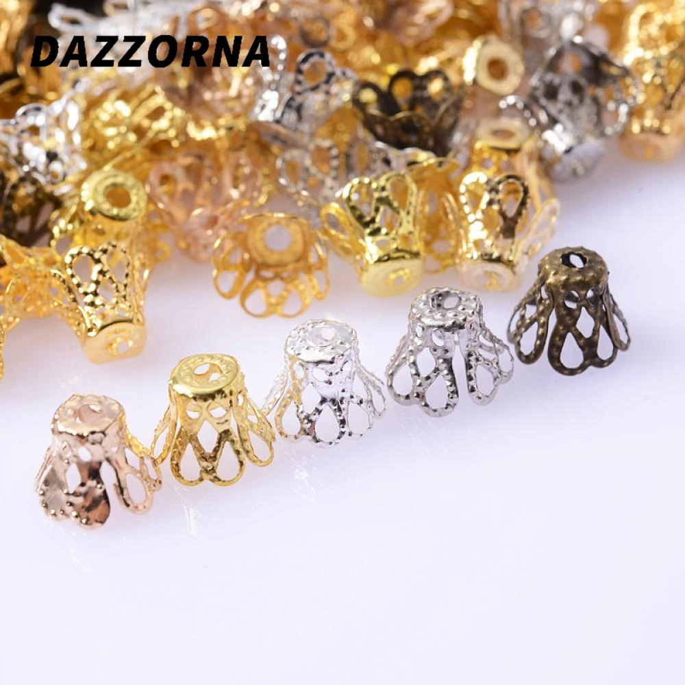 100 шт./лот полые цветочные трубочки бусины Концевики Золотая античная бронза