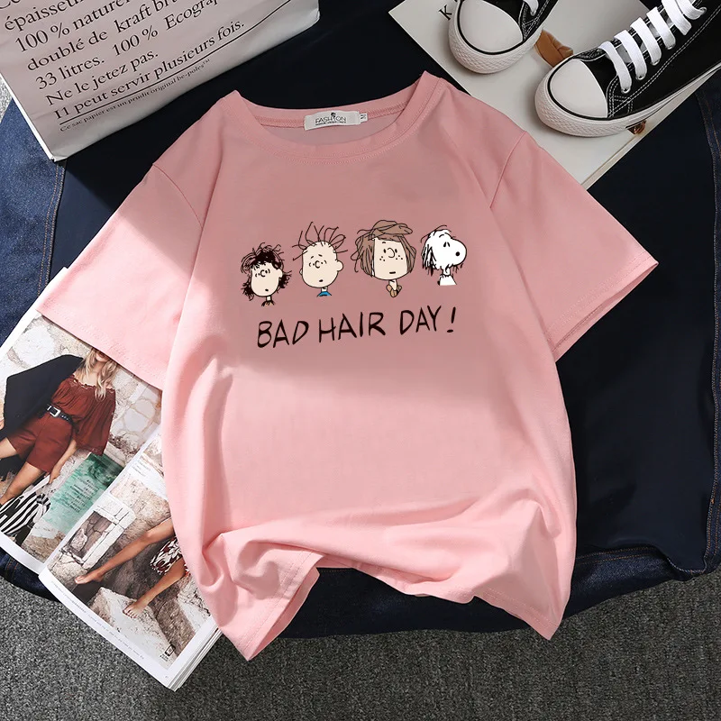Женская футболка с короткими рукавами Корейская принтом надписью BAD HAIR DAY унисекс