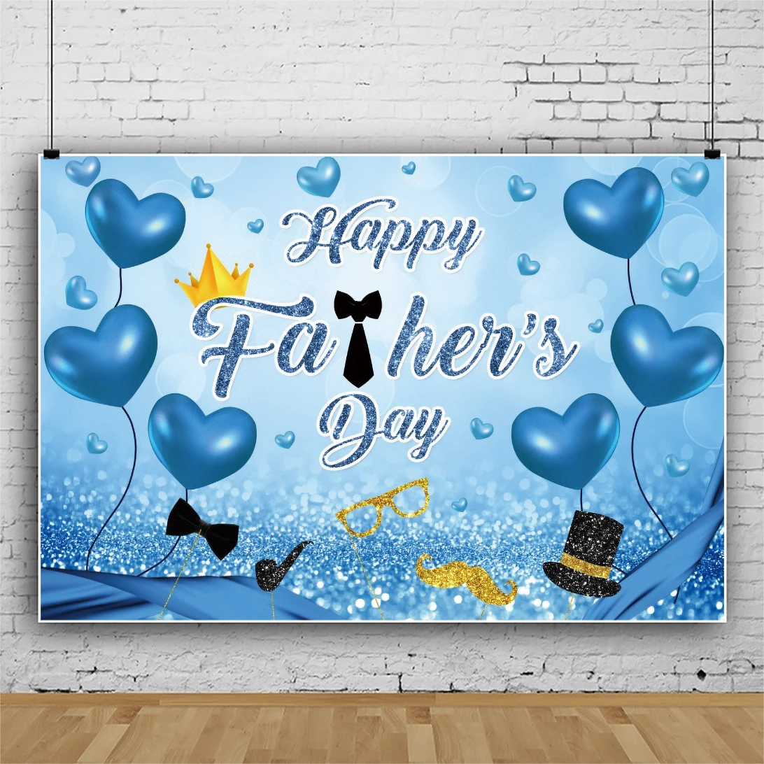 

Blue Balloons Backdrop Surprise Party For Dad Happy Father's Day Cake Photography Gentleman Hat Background Poster Booth Decors