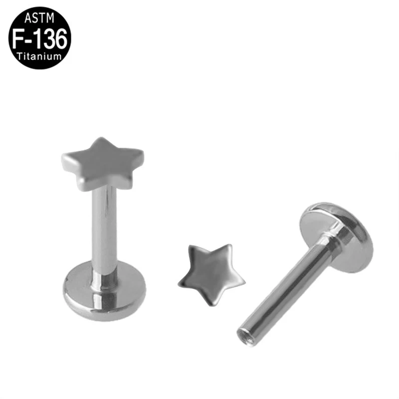 

2Pcs ASTM F136 Titanium Lip Piercing Labret Star Ear Tragus Piercing Labret Lip Ring Earrings Studs Nose Ring Body Jewelry