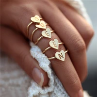 adjustable gold rose gold color heart letters rings for women diy name ring set statement engagement party jewelry 2018