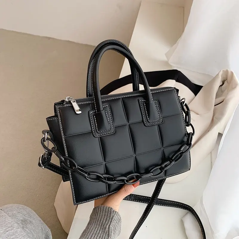 

High Quality Lattice Pattern Leather Shoulder Bags for Women 2021 Designer New Minimalist Retro Female Handbag Crossbody