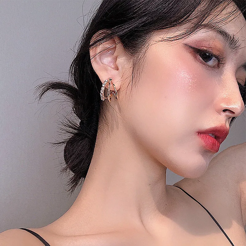 

1Pair Fashion Elegant Delicate Micro Paved 3 Line Metal Hoop Earrings For Women Girls Geometric Circle Brincos Party Jewelry