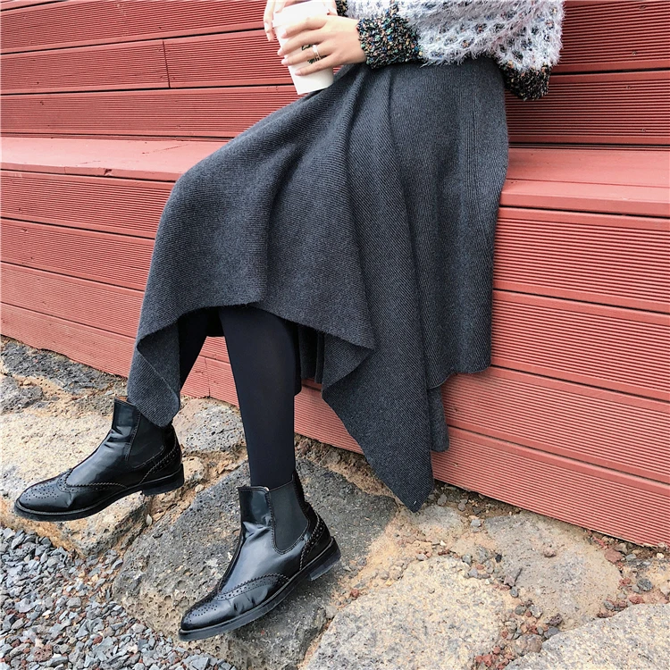 

ZCSMLL Winter High Waisted Knit Skirt Women Grey Black Khaki Long Asymmetrical Warm Skirt Bottoms Korean Fashion Clothing