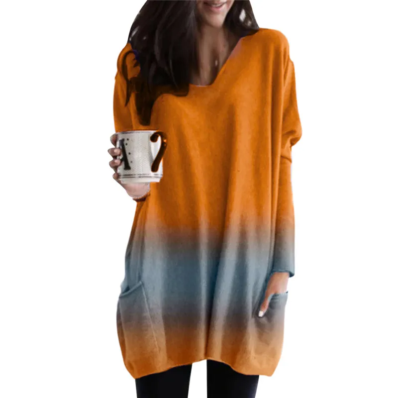 Фото New Fashion Gradient Color T Shirt Women Loose V-Neck Tee Lady Clothes Long Sleeve Harajuku T-Shirts Tops Vetement Femme Женская New Fashion Gradient Color T Shirt Women Loose V-Neck Tee Lady Clothes Long Sleeve Harajuku T-Shirts Tops Vetement Femme Женская