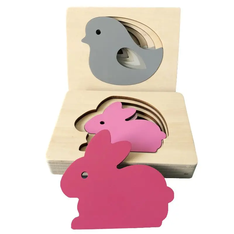 Деревянная 3D пазл Монтессори с переходом цветов игрушки пятислойным радужным