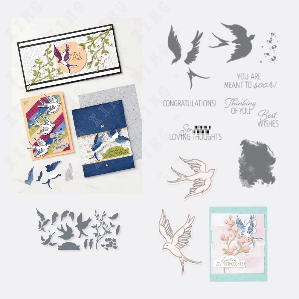 

2022 New Swallows Metal Cutting Dies and Stamps Clear Silicone Stamps for Diy Scrapbooking Decoration Paper Card Photo Template