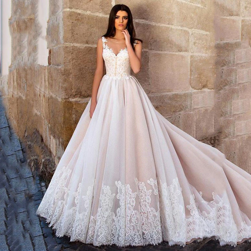 

Hi Shy Bridal New simple wedding dress backless sleeveless design chiffon lace bride dresses princess dress plus size 2021
