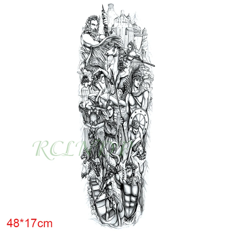 Водонепроницаемая Временная тату-наклейка древний греческий воин лошадь копье