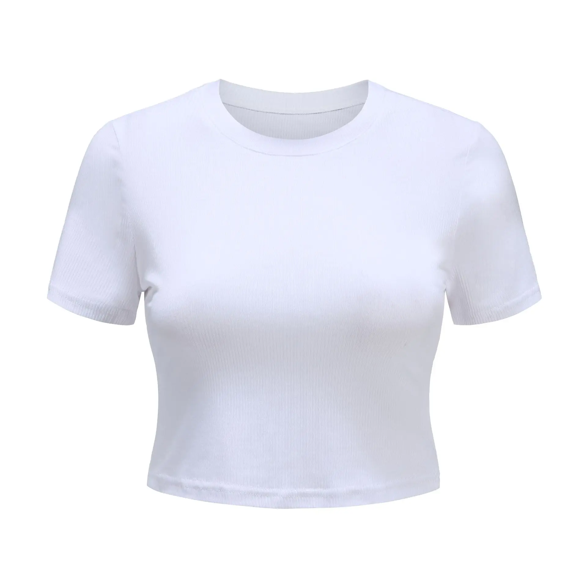 O Neck Knit White Crop Top Women Summer Casual T Shirt Basic Sexy Streetwear Ribber Black Short Sleeve Tops