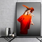 Картина маслом на холсте, большая оранжевая шляпа, сексуальная женщина, плакаты и принты, настенные картины для гостиной, домашний декор