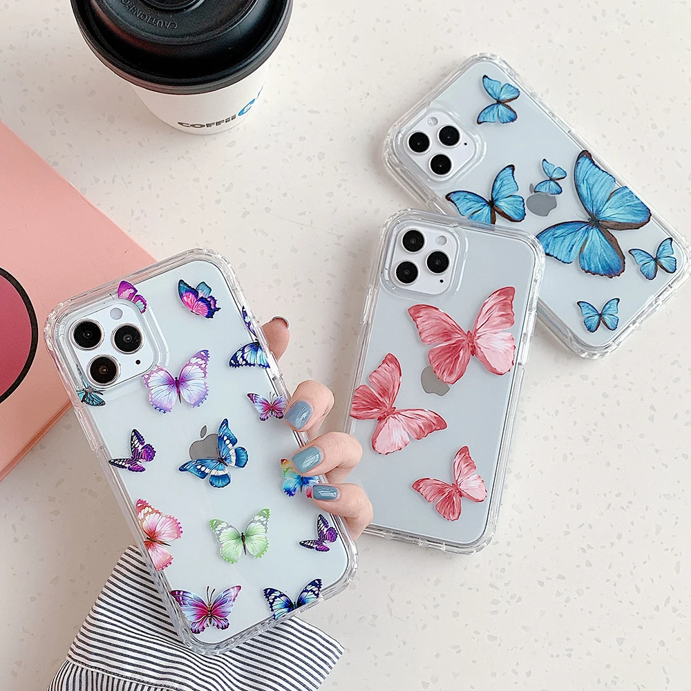 LOVECOM Cute Flower Leaf Butterfly Phone Case For iPhone 13 12 11 Pro XR XS Max 7 8 Plus Soft IMD 2 in 1 Clear Back Cover Coque | Мобильные