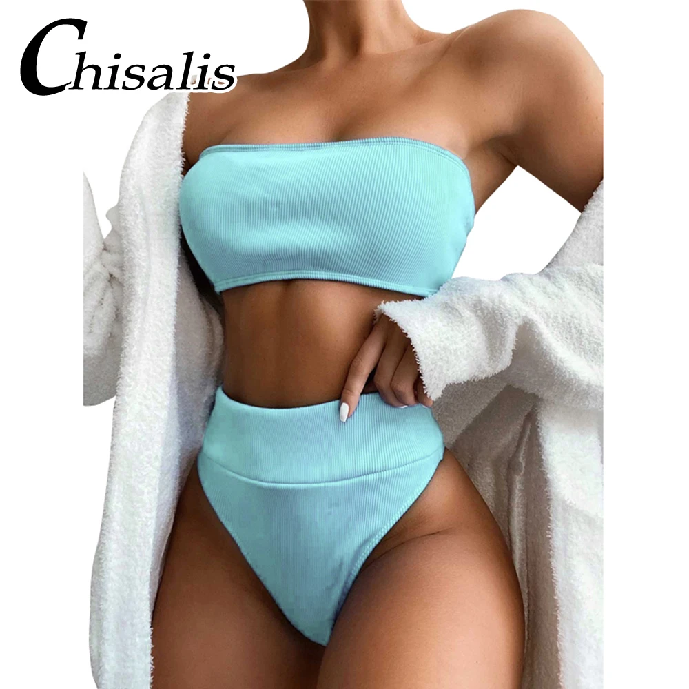 Сексуальный купальник с высокой талией Женский однотонный купальник-бикини