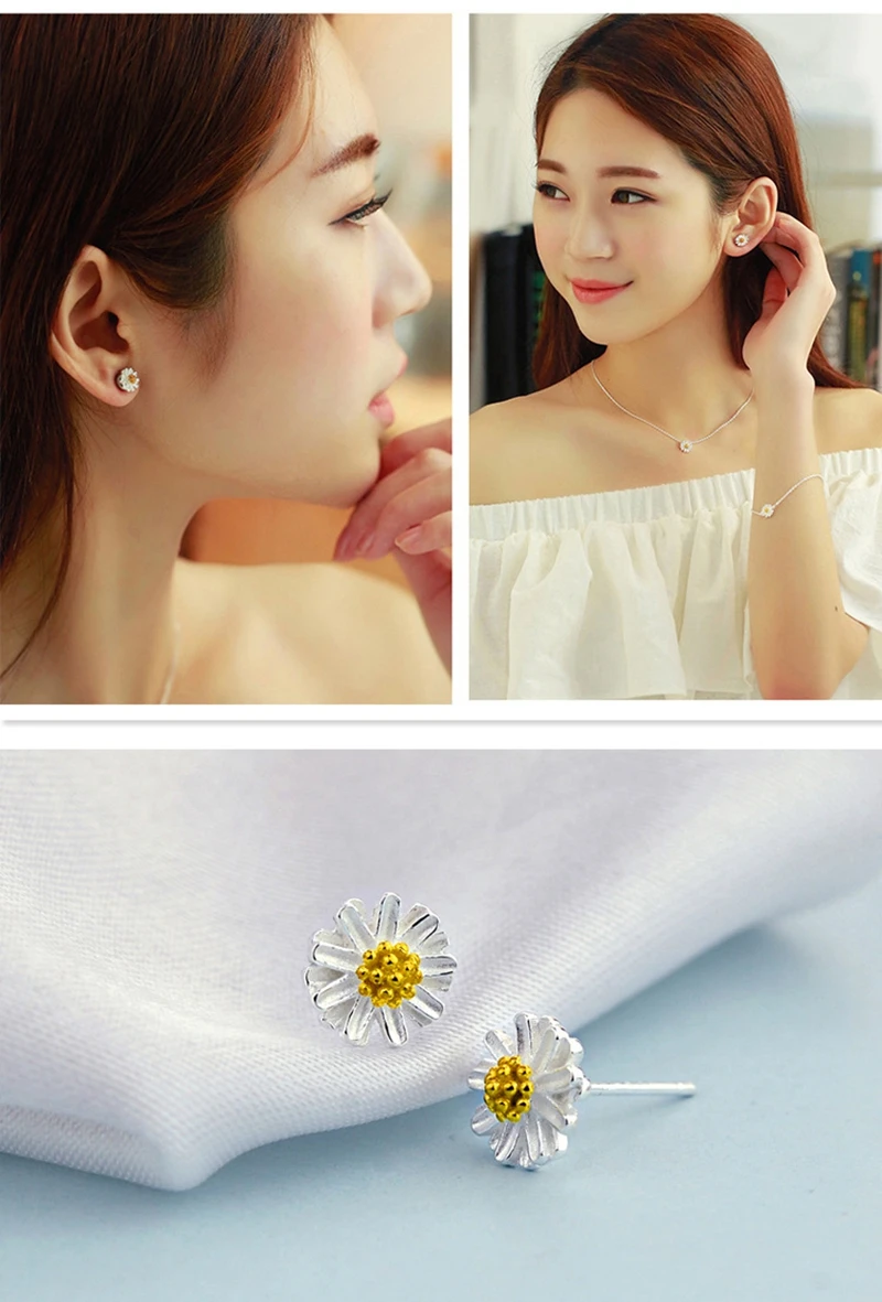 

Pure 100% 925 Sterling Silver Women Simple Flower Stud Earrings For Women Girlfriend Anniversary Party Silver 925 Jewelry Gifts