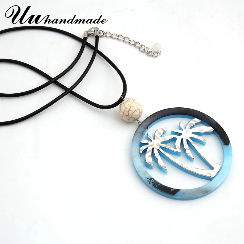 

Long leather chain round Coconut tree pendant kolye steampunk pingente bohemian Jewelry For Women feminino Collar Accessories