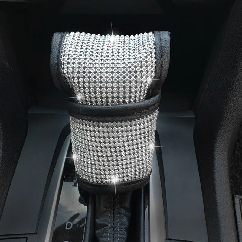 

Car Accessories Rhinestone Car PU Leather Steering Wheel Covers Cap Steering Wheel Crystal Cover Auto Gear Cover For Women Girls