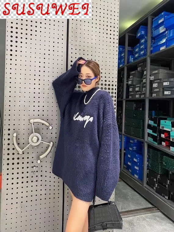 

2021 осень зима роскошный французский оверсайз уличная одежда розовый хлопковый длинный свитер пуловер