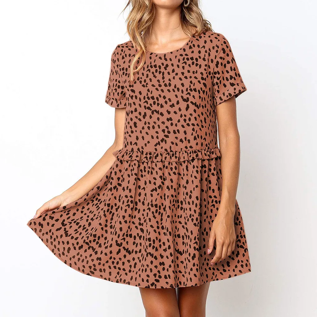 

Summer Dress Women Boho Dot Print Short Sleeve Dresses Loose Ruffles Mini Dress Female Casual A-Line Dress 2020 Vestidos