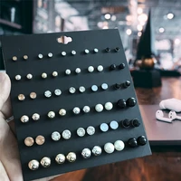 new popular 30 pairs of set stud earrings fashion size pearl geometric crystal earrings valentines day jewelry gifts for women