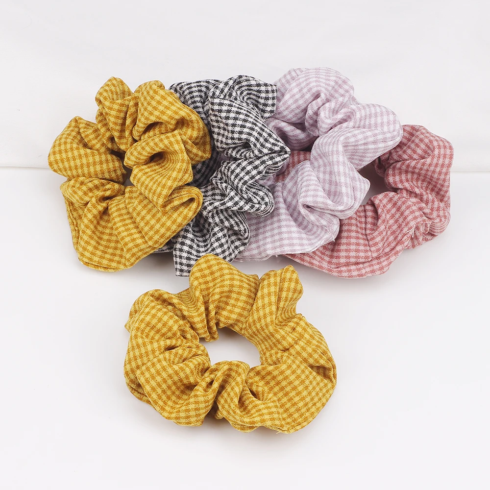 

2020 Vintage Plaid Scrunchie Elegant Hair Scrunchies Hair Accessories For Women Girls Gums Rope Tie Schrunchy