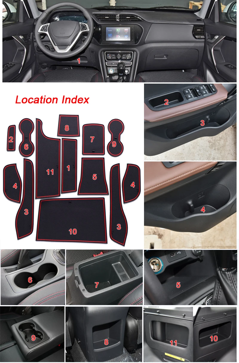 

13pcs Car Styling For Chery Tiggo 3 2016-Present Latex Gate slot pad Interior Door Groove Mat Non-slip dust Mat Auto Accessory