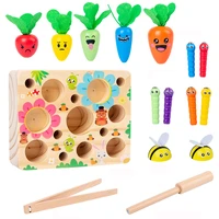 montessori toy wooden block set pulling carrot catch the worm shape matching size cognition interactive educational toy for kids