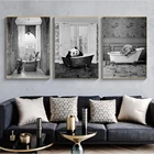 Картины в ванной черно-белые животные Панда Холст Плакаты и принты для гостиной безрамные современные модные домашние декорации