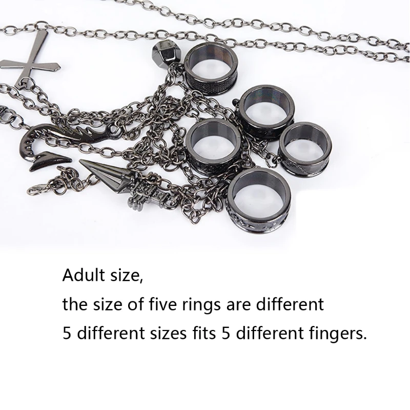 

Adult Kids Kurapika Chains Bracelet Hunter Cosplay Cool Five Finger Rings Rapers Full-five Fingers Rings Fashion Jewelry