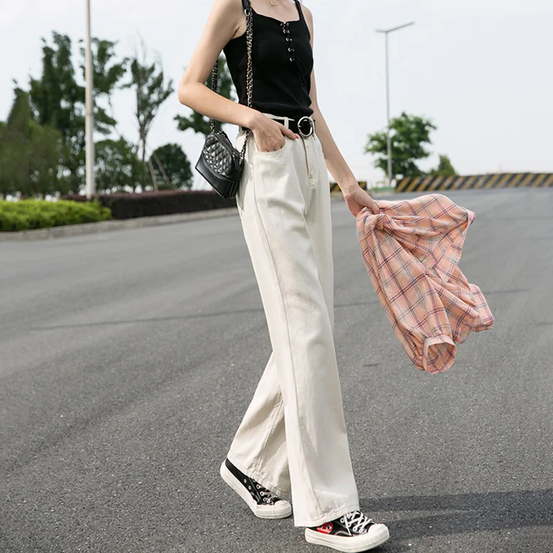 Джинсы женские прямые с завышенной талией элегантные брюки полной длины